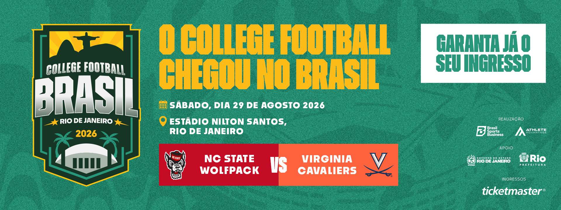 Virgínia Cavaliers e NC State Wolfpack farão primeiro jogo do College Football da história do Brasil